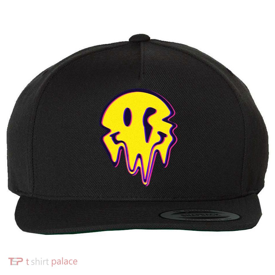 Melting Happy Face Smiley Trippy Acid Wool Snapback Cap