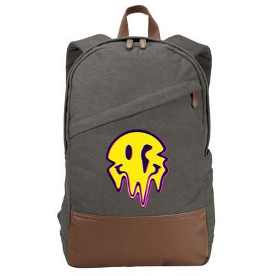 Melting Happy Face Smiley Trippy Acid Cotton Canvas Backpack