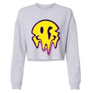 Melting Happy Face Smiley Trippy Acid Cropped Pullover Crew