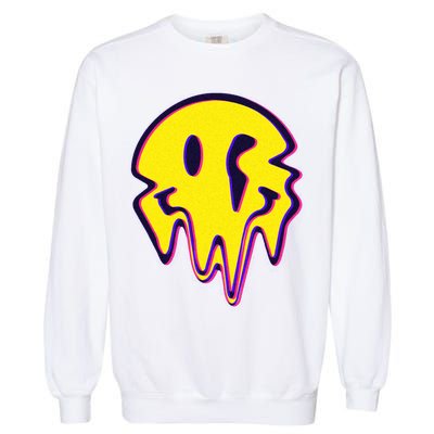 Melting Happy Face Smiley Trippy Acid Garment-Dyed Sweatshirt