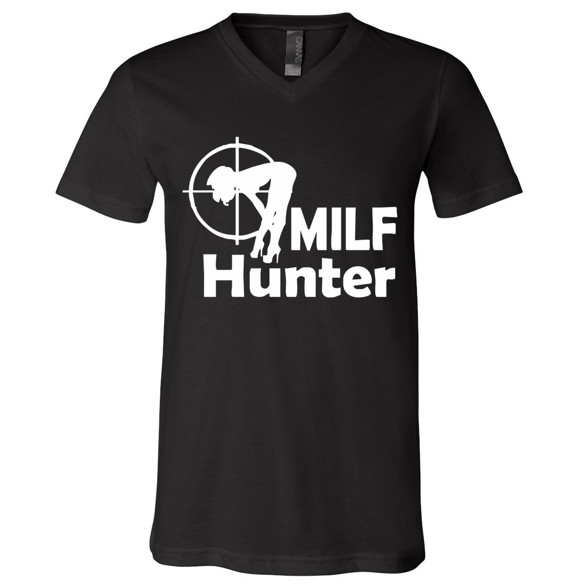 MILF Hunter | Funny Adult Humor Joke For Men Who Love Milfs V-Neck T-Shirt