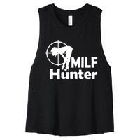 MILF Hunter | Funny Adult Humor Joke For Men Who Love Milfs Women's Racerback Cropped Tank