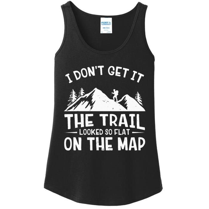 Mountain Hiking Funny The Trail Looked So Flat On The Map Ladies Essential Tank