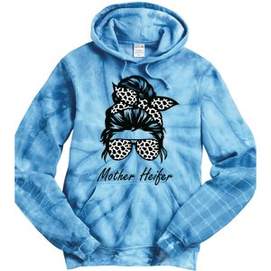 Mother Heifer Farmer Mom Cow Messy Bun Hair Bandana Cow Tie Dye Hoodie