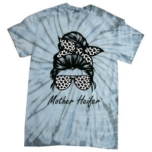 Mother Heifer Farmer Mom Cow Messy Bun Hair Bandana Cow Tie-Dye T-Shirt