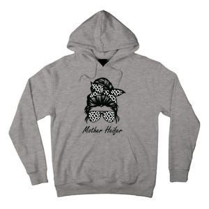 Mother Heifer Farmer Mom Cow Messy Bun Hair Bandana Cow Tall Hoodie