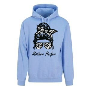 Mother Heifer Farmer Mom Cow Messy Bun Hair Bandana Cow Unisex Surf Hoodie