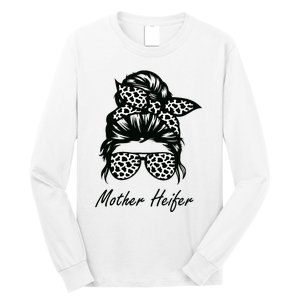 Mother Heifer Farmer Mom Cow Messy Bun Hair Bandana Cow Long Sleeve Shirt