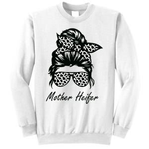 Mother Heifer Farmer Mom Cow Messy Bun Hair Bandana Cow Sweatshirt