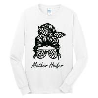 Mother Heifer Farmer Mom Cow Messy Bun Hair Bandana Cow Tall Long Sleeve T-Shirt