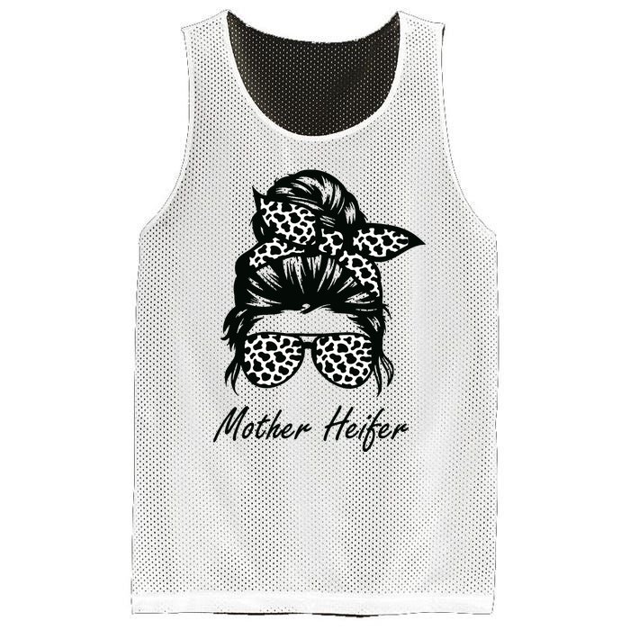 Mother Heifer Farmer Mom Cow Messy Bun Hair Bandana Cow Mesh Reversible Basketball Jersey Tank