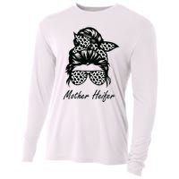 Mother Heifer Farmer Mom Cow Messy Bun Hair Bandana Cow Cooling Performance Long Sleeve Crew