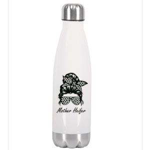 Mother Heifer Farmer Mom Cow Messy Bun Hair Bandana Cow Stainless Steel Insulated Water Bottle