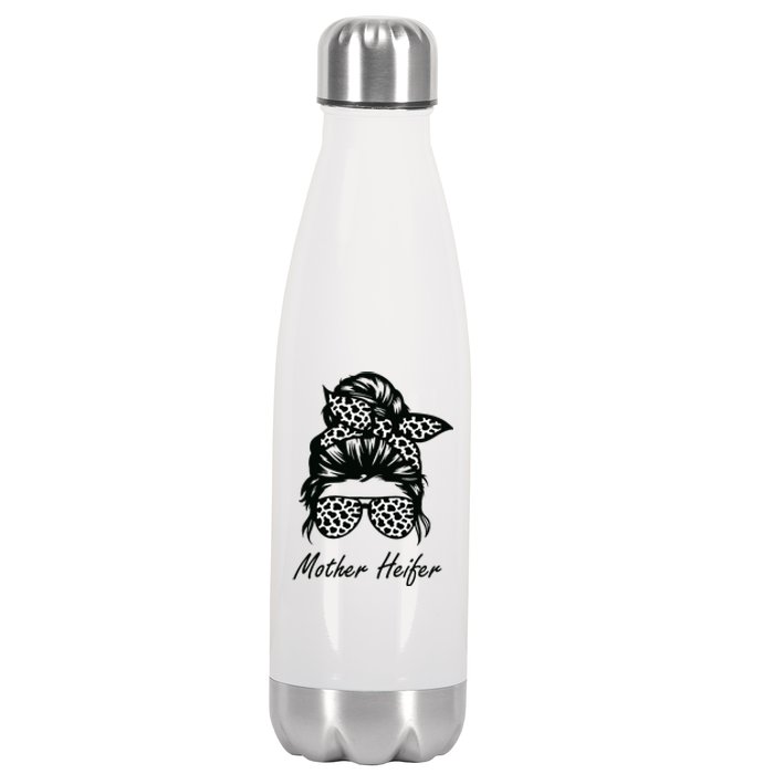 Mother Heifer Farmer Mom Cow Messy Bun Hair Bandana Cow Stainless Steel Insulated Water Bottle