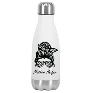 Mother Heifer Farmer Mom Cow Messy Bun Hair Bandana Cow Stainless Steel Insulated Water Bottle