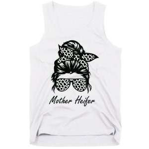 Mother Heifer Farmer Mom Cow Messy Bun Hair Bandana Cow Tank Top