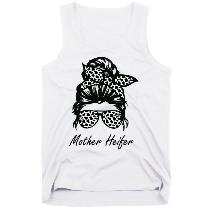 Mother Heifer Farmer Mom Cow Messy Bun Hair Bandana Cow Tank Top