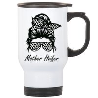 Mother Heifer Farmer Mom Cow Messy Bun Hair Bandana Cow Stainless Steel Travel Mug