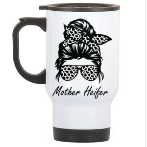 Mother Heifer Farmer Mom Cow Messy Bun Hair Bandana Cow Stainless Steel Travel Mug