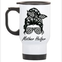 Mother Heifer Farmer Mom Cow Messy Bun Hair Bandana Cow Stainless Steel Travel Mug