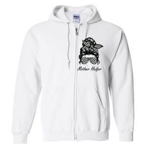 Mother Heifer Farmer Mom Cow Messy Bun Hair Bandana Cow Full Zip Hoodie