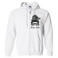 Mother Heifer Farmer Mom Cow Messy Bun Hair Bandana Cow Full Zip Hoodie