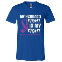 My Husband's Fight Is My Fight Pancreatic Cancer Awareness Cute Gift V-Neck T-Shirt