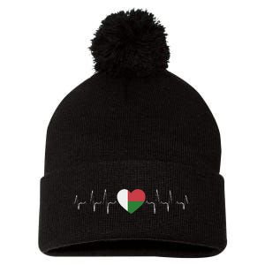 Madagascar Heartbeat Flag Pom Pom 12in Knit Beanie