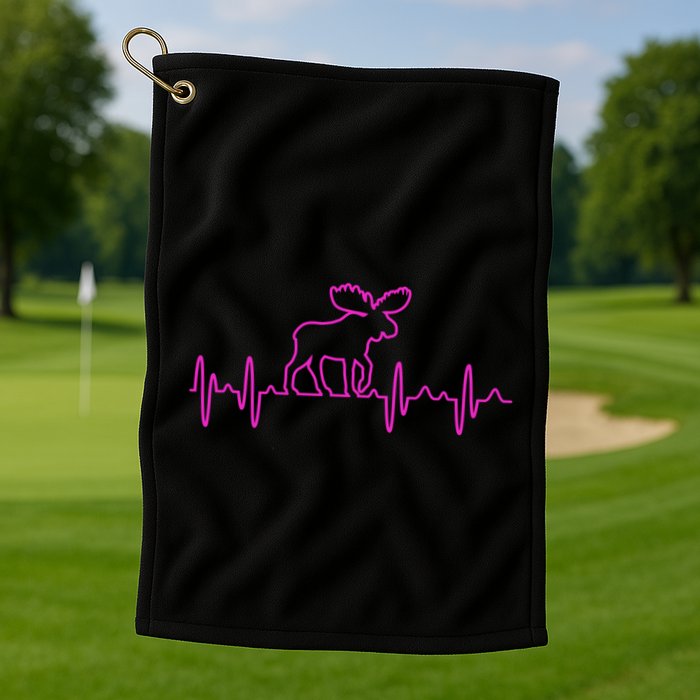 Moose Heartbeat For Moose Lovers Reindeer Stag Antler Gift Golf Towel