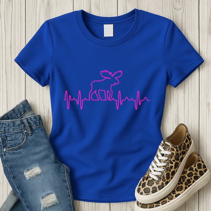 Moose Heartbeat For Moose Lovers Reindeer Stag Antler Gift Womens T-Shirt