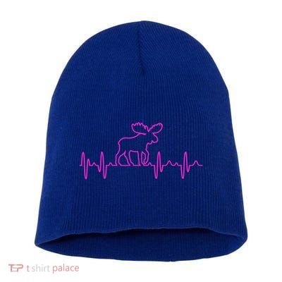 Moose Heartbeat For Moose Lovers Reindeer Stag Antler Gift Short Acrylic Beanie