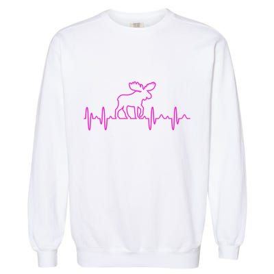 Moose Heartbeat For Moose Lovers Reindeer Stag Antler Gift Garment-Dyed Sweatshirt