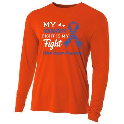 My Husband's Fight Is My Fight Colon Cancer Awareness Gift Cooling Performance Long Sleeve Crew