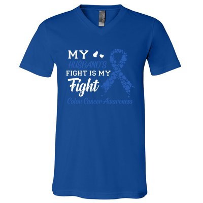 My Husband's Fight Is My Fight Colon Cancer Awareness Gift V-Neck T-Shirt