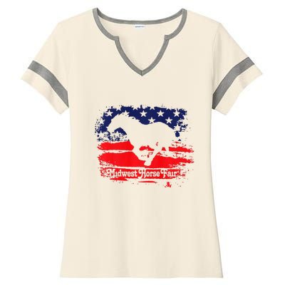 Midwest Horse Fair Redwhiteblue Flag Ladies Halftime Notch Neck Tee