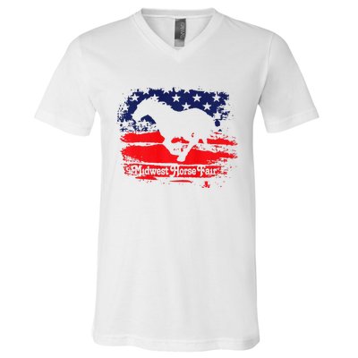 Midwest Horse Fair Redwhiteblue Flag V-Neck T-Shirt