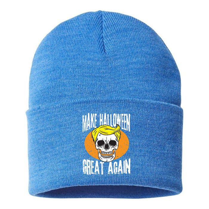 Make Halloween Great Again Funny Trump Skull Skeleton Bones Cool Gift Sustainable Knit Beanie