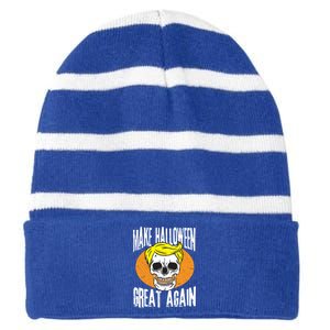 Make Halloween Great Again Funny Trump Skull Skeleton Bones Cool Gift Striped Beanie with Solid Band