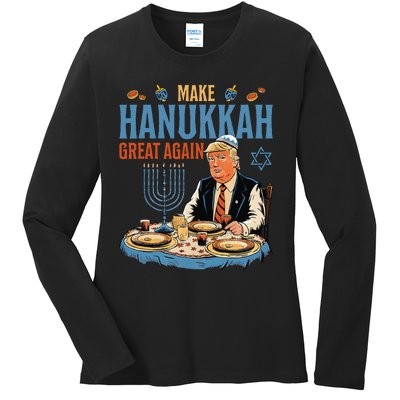 Make Hanukkah Great Again Trump Chanukkah Jewish Holiday Ladies Long Sleeve Shirt