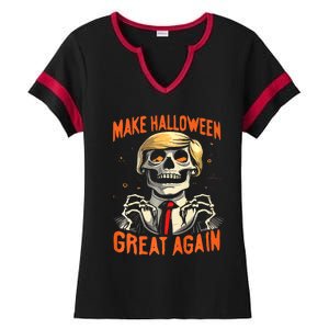 Make Halloween Great Again Donald Trump Funny Skeleton Ladies Halftime Notch Neck Tee