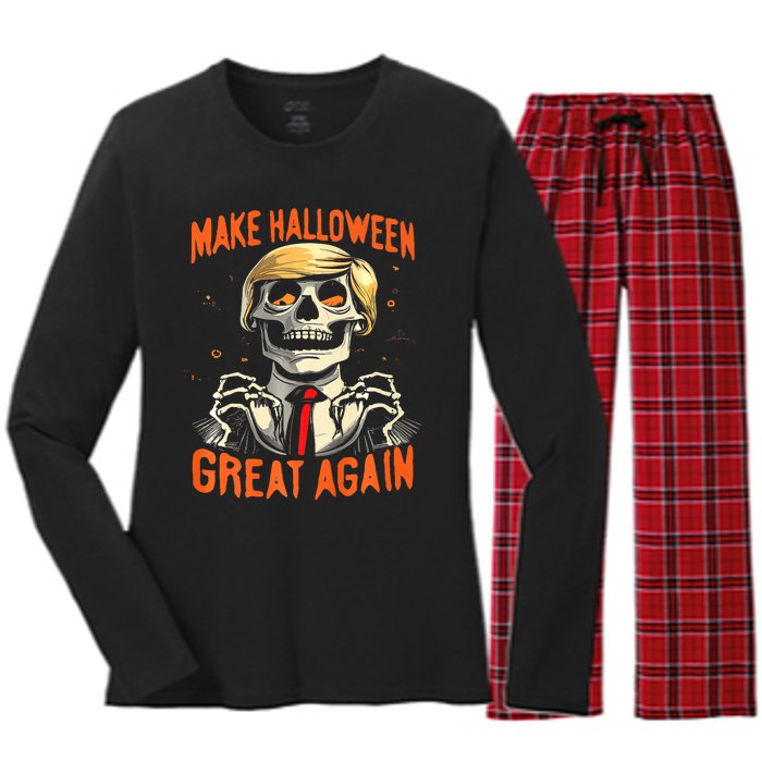 Make Halloween Great Again Donald Trump Funny Skeleton Women's Long Sleeve Flannel Pajama Set 