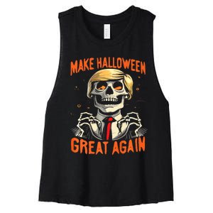 Make Halloween Great Again Donald Trump Funny Skeleton Women's Racerback Cropped Tank