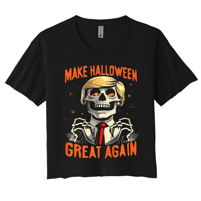 Make Halloween Great Again Donald Trump Funny Skeleton Women's Crop Top Tee