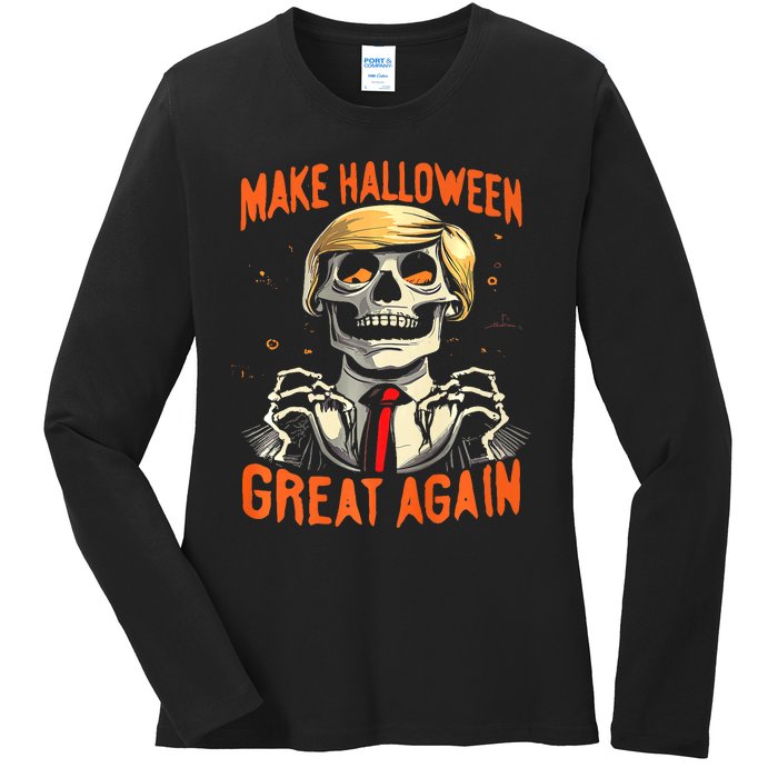 Make Halloween Great Again Donald Trump Funny Skeleton Ladies Long Sleeve Shirt