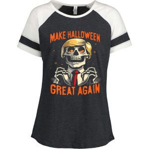 Make Halloween Great Again Donald Trump Funny Skeleton Enza Ladies Jersey Colorblock Tee