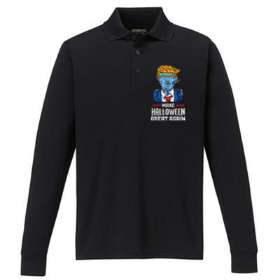 Make Halloween Great Again Donald Trump Zombie Funny Gift Performance Long Sleeve Polo