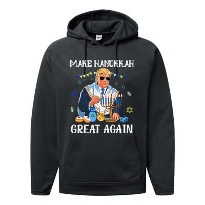 Make Hanukkah Great Again Trump Jewish Ugly Chanukah Gift Performance Fleece Hoodie