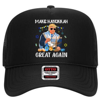 Make Hanukkah Great Again Trump Jewish Ugly Chanukah Gift High Crown Mesh Back Trucker Hat