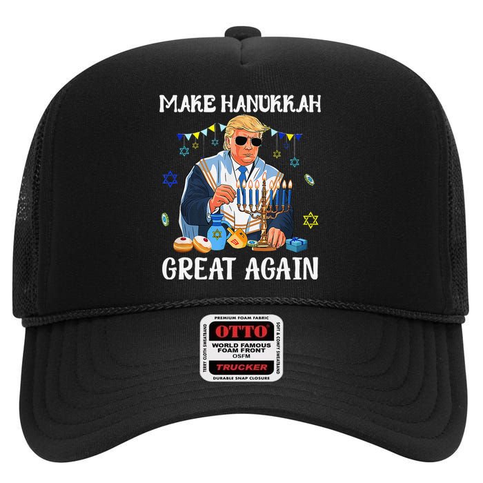 Make Hanukkah Great Again Trump Jewish Ugly Chanukah Gift High Crown Mesh Back Trucker Hat