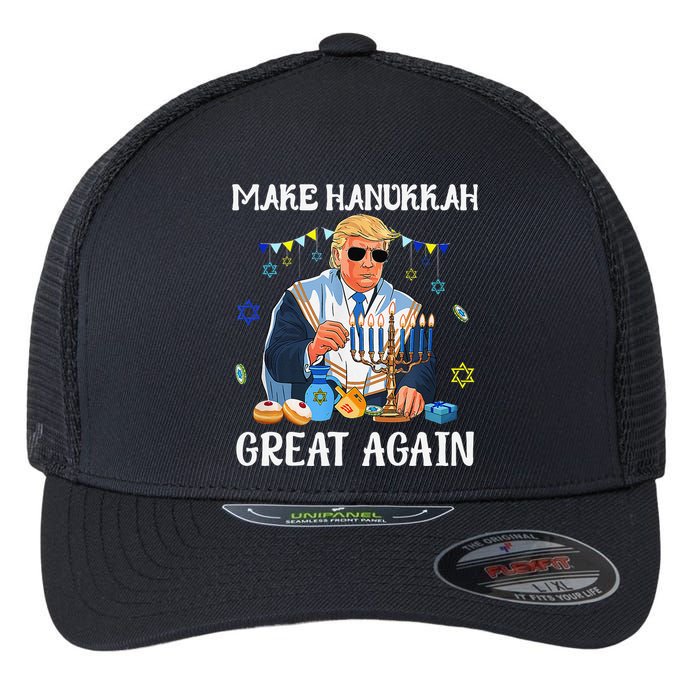 Make Hanukkah Great Again Trump Jewish Ugly Chanukah Gift Flexfit Unipanel Trucker Cap